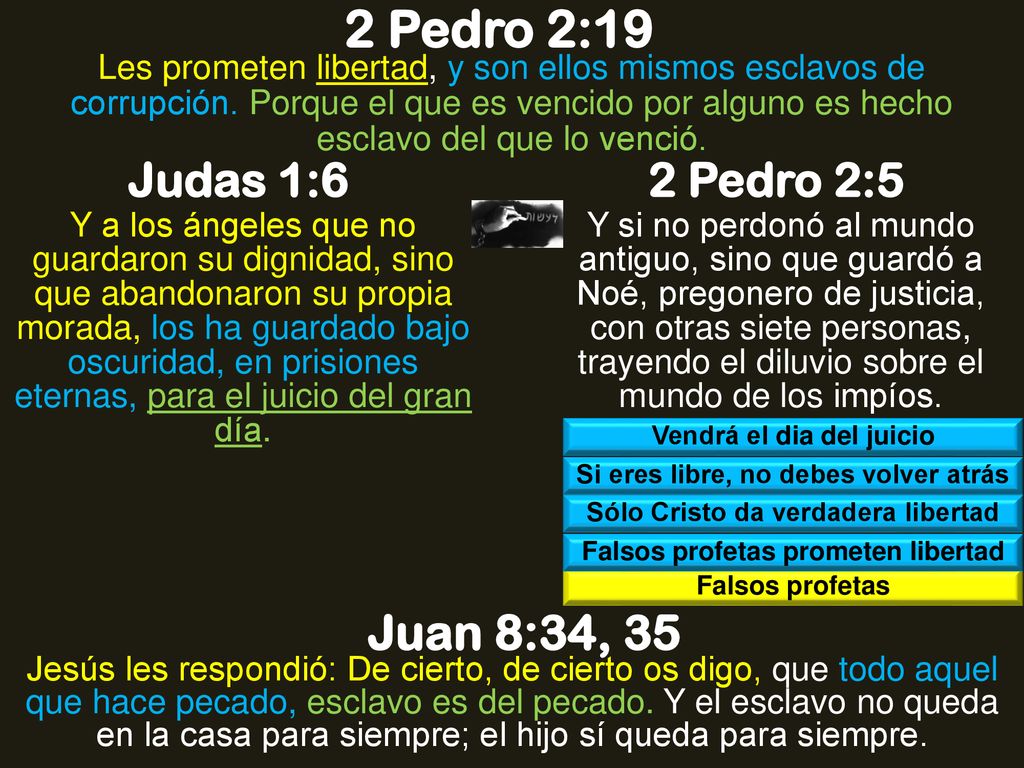 2 Pedro 2:19 Juan 8:34, 35 Judas 1:6 2 Pedro 2:5