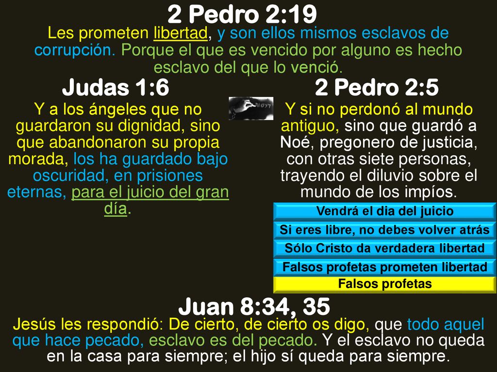2 Pedro 2:19 Juan 8:34, 35 Judas 1:6 2 Pedro 2:5