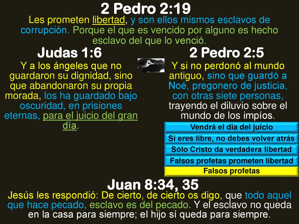 2 Pedro 2:19 Juan 8:34, 35 Judas 1:6 2 Pedro 2:5