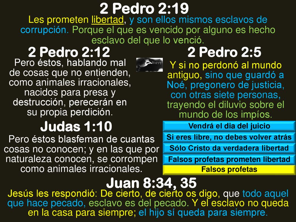 2 Pedro 2:19 Juan 8:34, 35 2 Pedro 2:12 2 Pedro 2:5 Judas 1:10