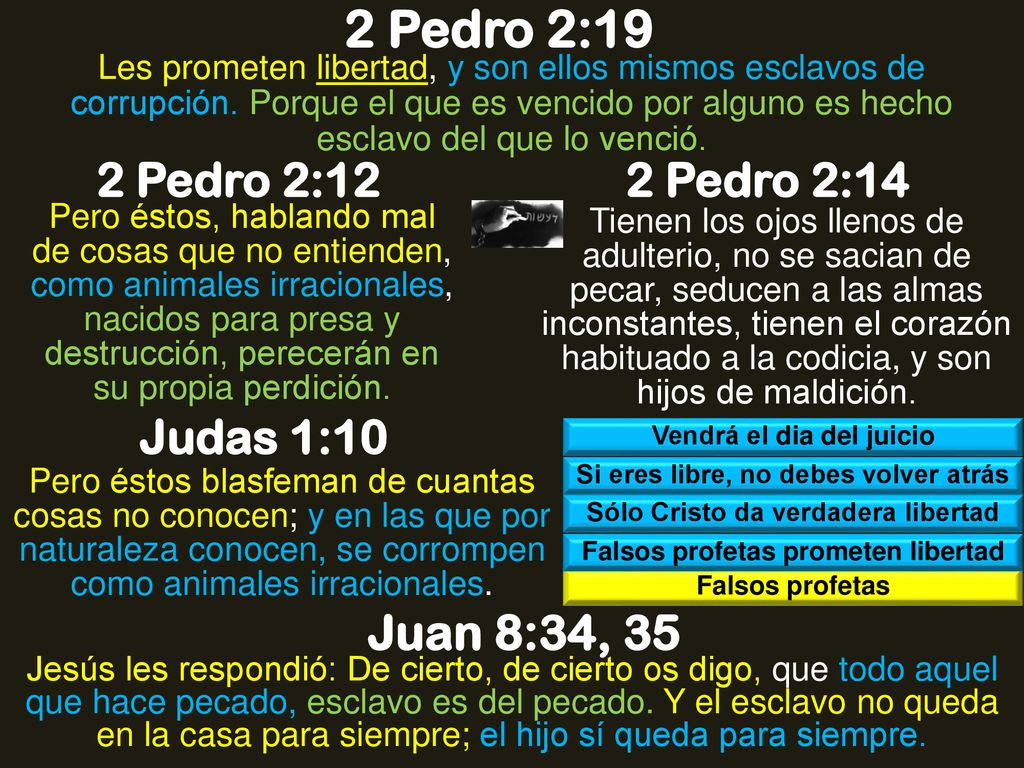 2 Pedro 2:19 Juan 8:34, 35 2 Pedro 2:12 2 Pedro 2:14 Judas 1:10