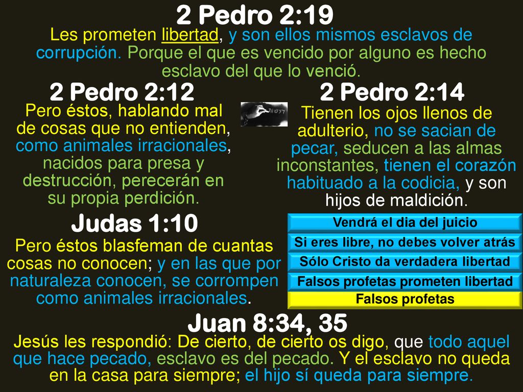 2 Pedro 2:19 Juan 8:34, 35 2 Pedro 2:12 2 Pedro 2:14 Judas 1:10