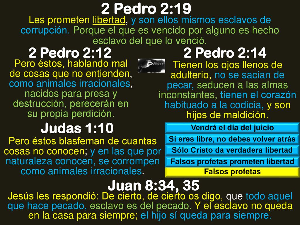 2 Pedro 2:19 Juan 8:34, 35 2 Pedro 2:12 2 Pedro 2:14 Judas 1:10