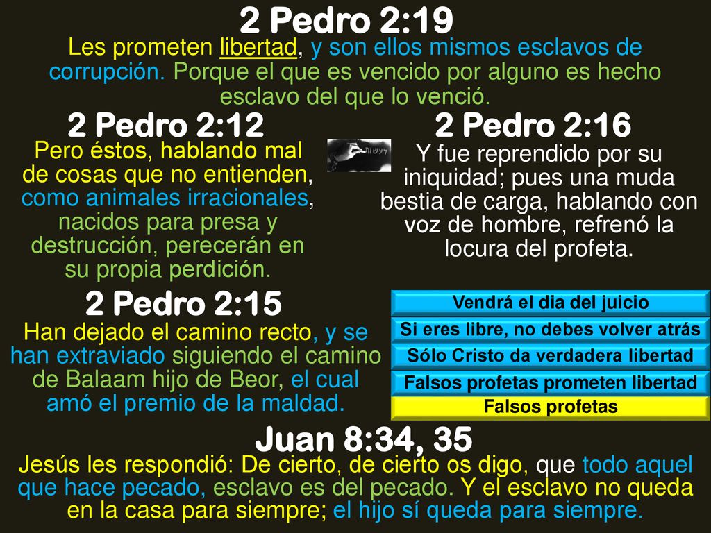2 Pedro 2:19 Juan 8:34, 35 2 Pedro 2:12 2 Pedro 2:16 2 Pedro 2:15