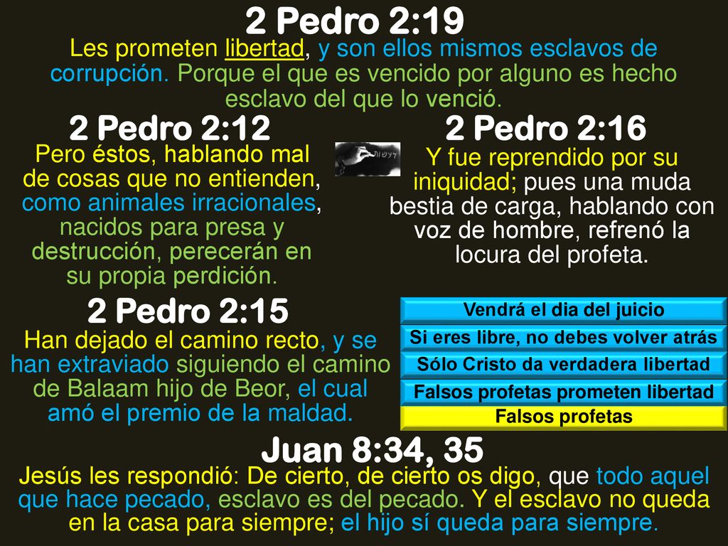 2 Pedro 2:19 Juan 8:34, 35 2 Pedro 2:12 2 Pedro 2:16 2 Pedro 2:15