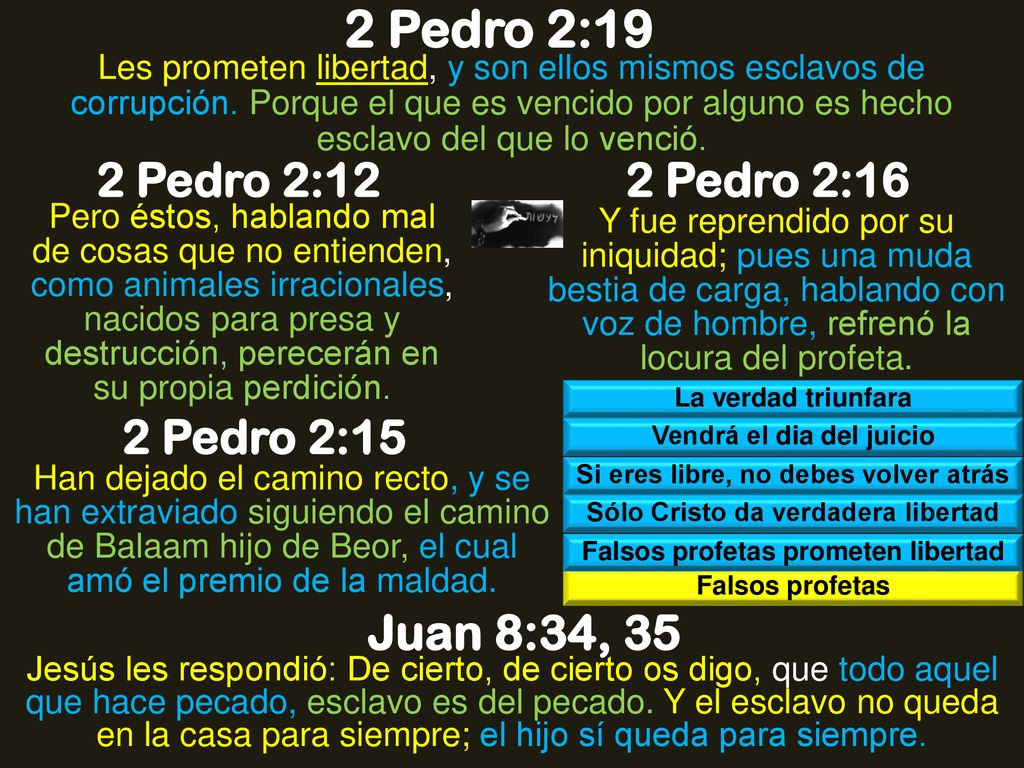2 Pedro 2:19 Juan 8:34, 35 2 Pedro 2:12 2 Pedro 2:16 2 Pedro 2:15
