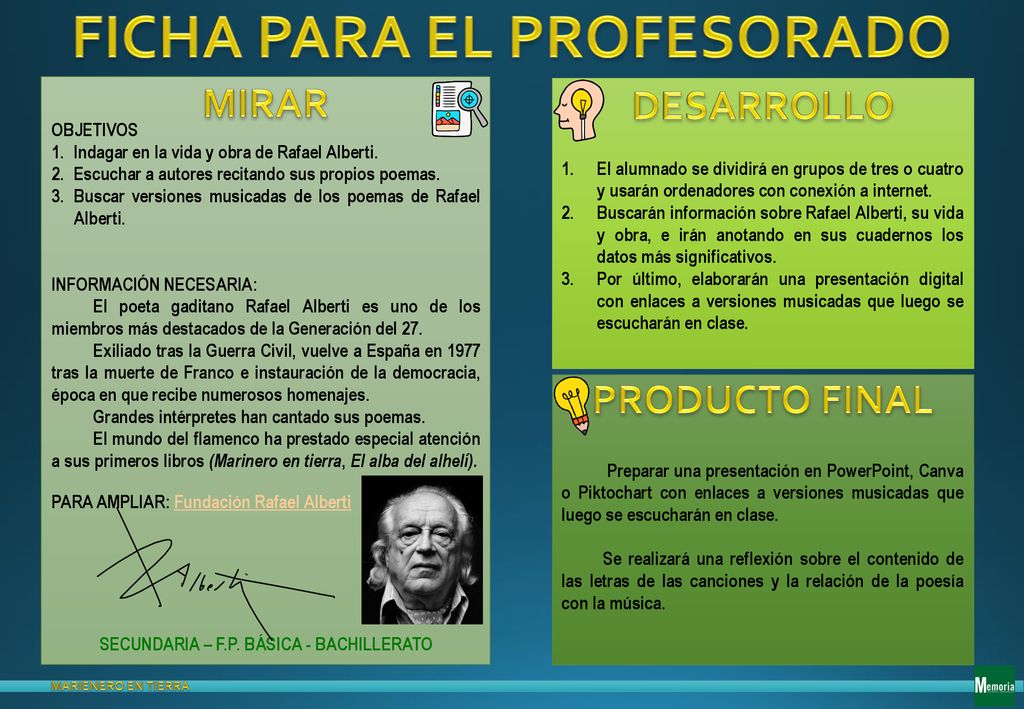 FICHA PARA EL PROFESORADO SECUNDARIA – F.P. BÁSICA - BACHILLERATO