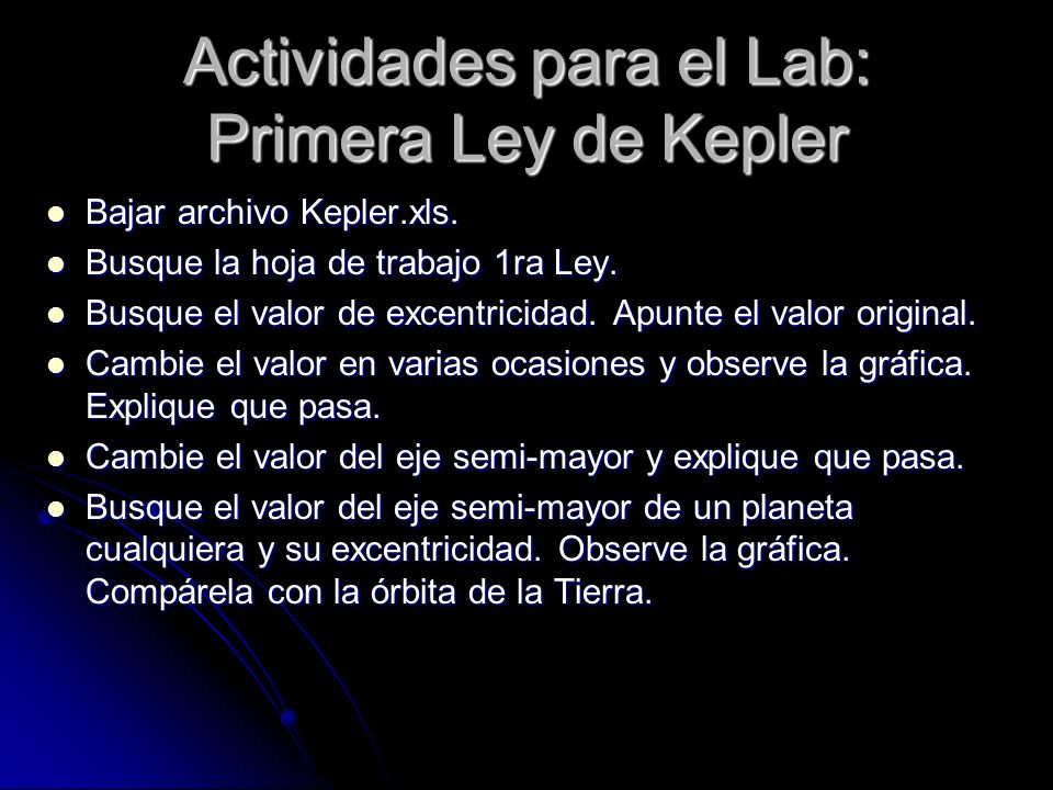 Actividades para el Lab: Primera Ley de Kepler