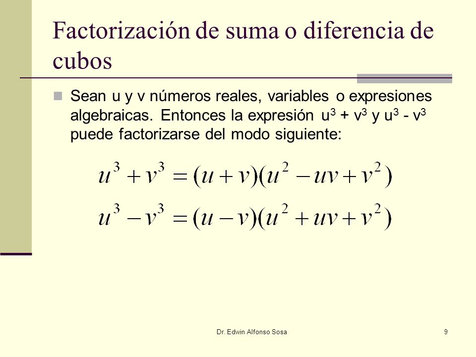 Factorización de suma o diferencia de cubos