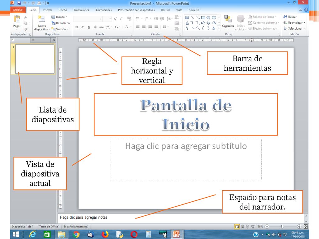 Pantalla de Inicio Barra de herramientas Regla horizontal y vertical