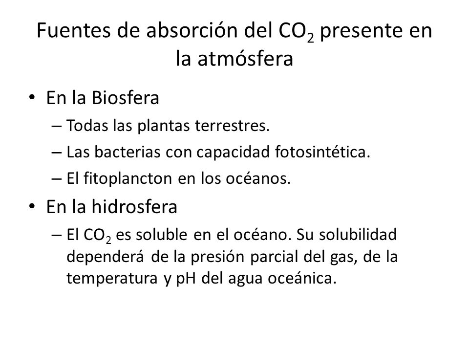 Fuentes de absorción del CO2 presente en la atmósfera