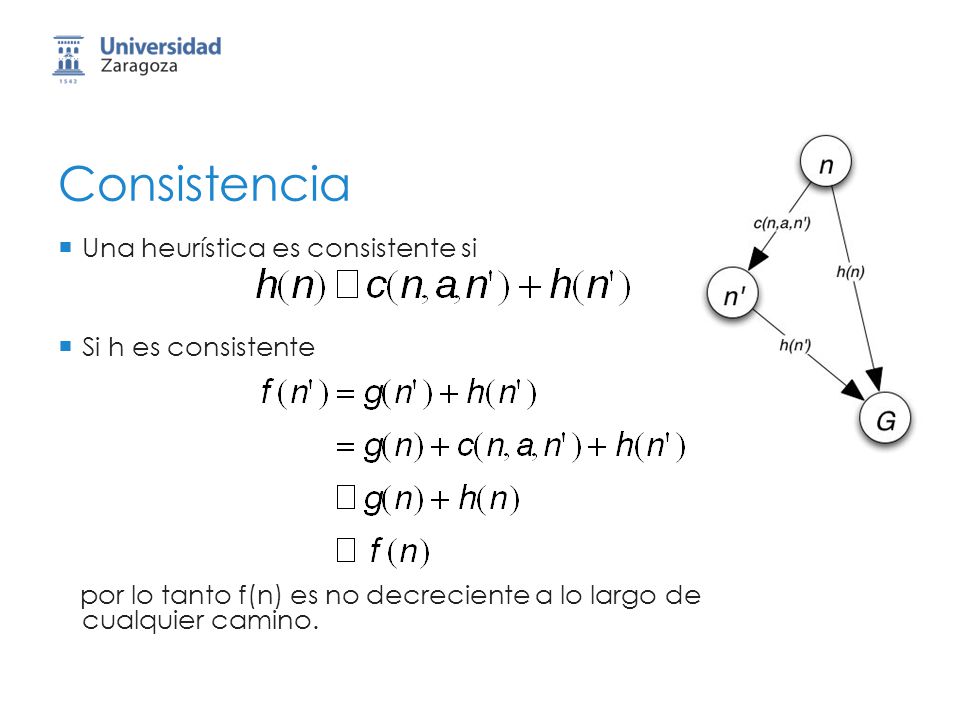 Consistencia Una heurística es consistente si Si h es consistente