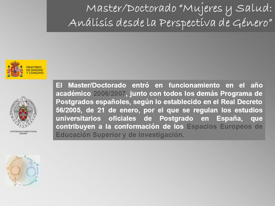 Master/Doctorado Mujeres y Salud: Análisis desde la Perspectiva de Género