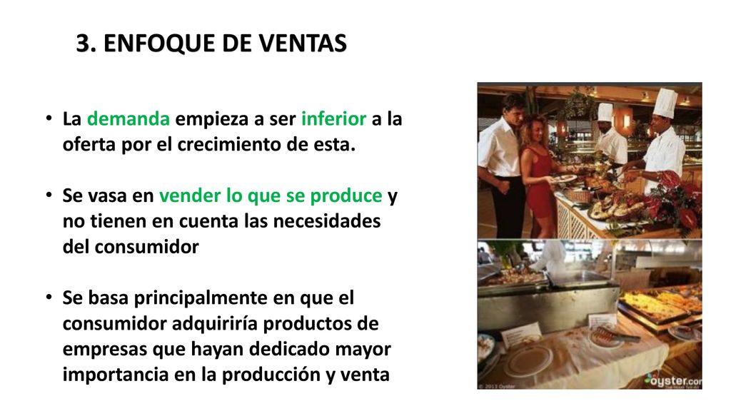3. ENFOQUE DE VENTAS La demanda empieza a ser inferior a la oferta por el crecimiento de esta.