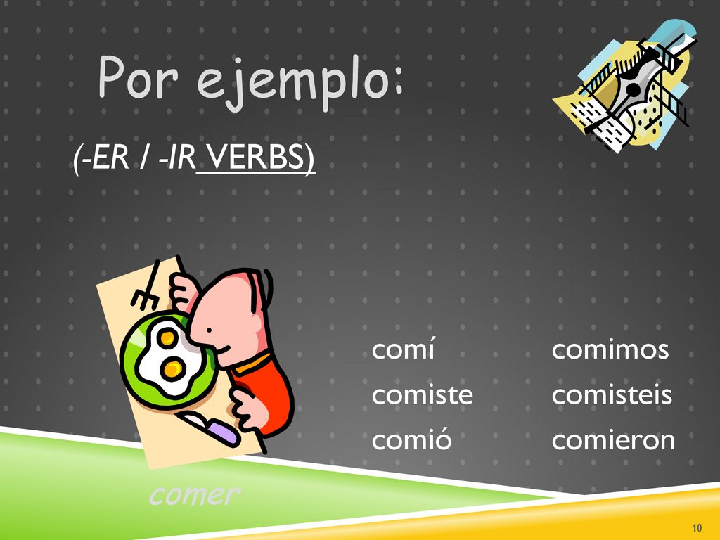 Por ejemplo: (-er / -ir verbs) comer comí comiste comió