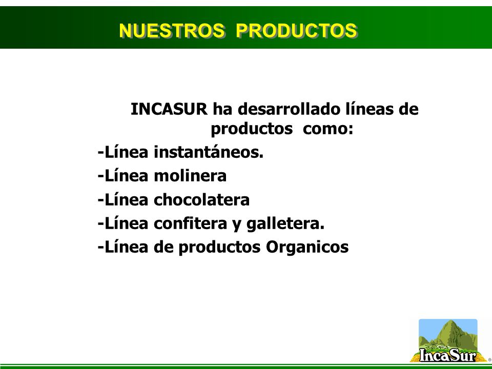 INCASUR ha desarrollado líneas de productos como: