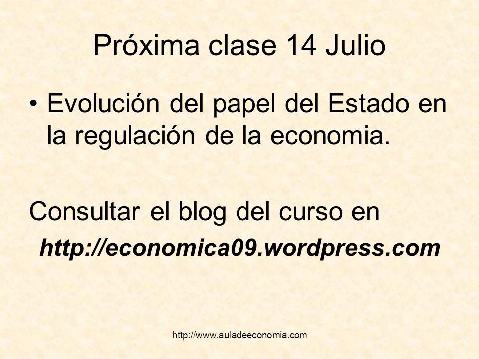 Próxima clase 14 Julio Evolución del papel del Estado en la regulación de la economia. Consultar el blog del curso en.