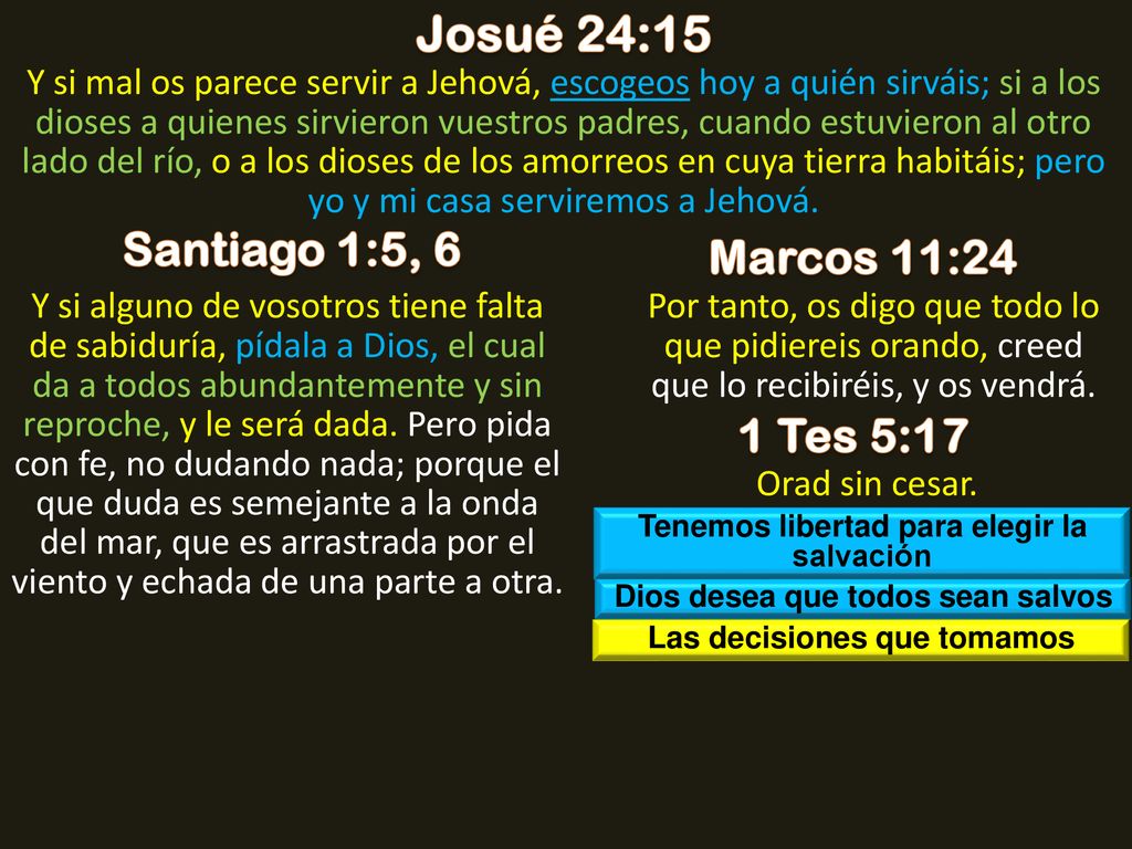 Josué 24:15 Santiago 1:5, 6 Marcos 11:24 1 Tes 5:17