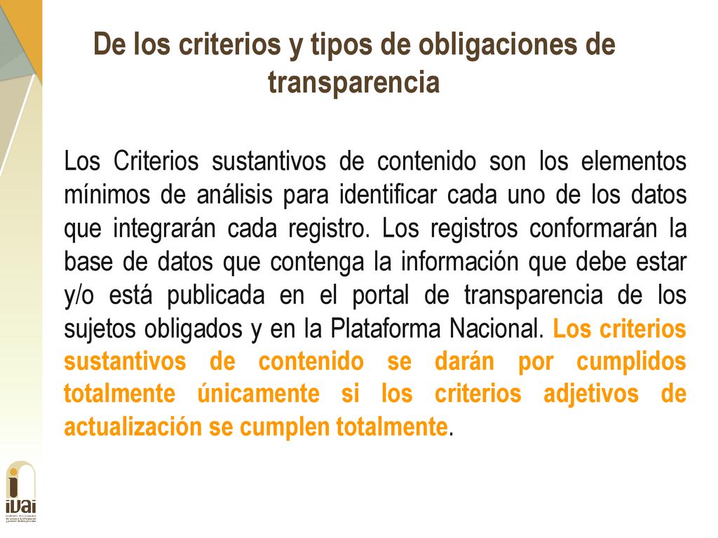 De los criterios y tipos de obligaciones de transparencia