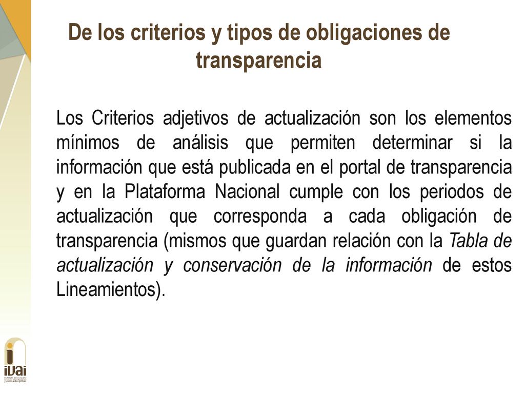 De los criterios y tipos de obligaciones de transparencia