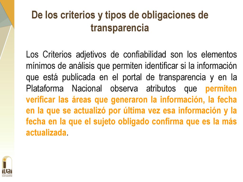 De los criterios y tipos de obligaciones de transparencia