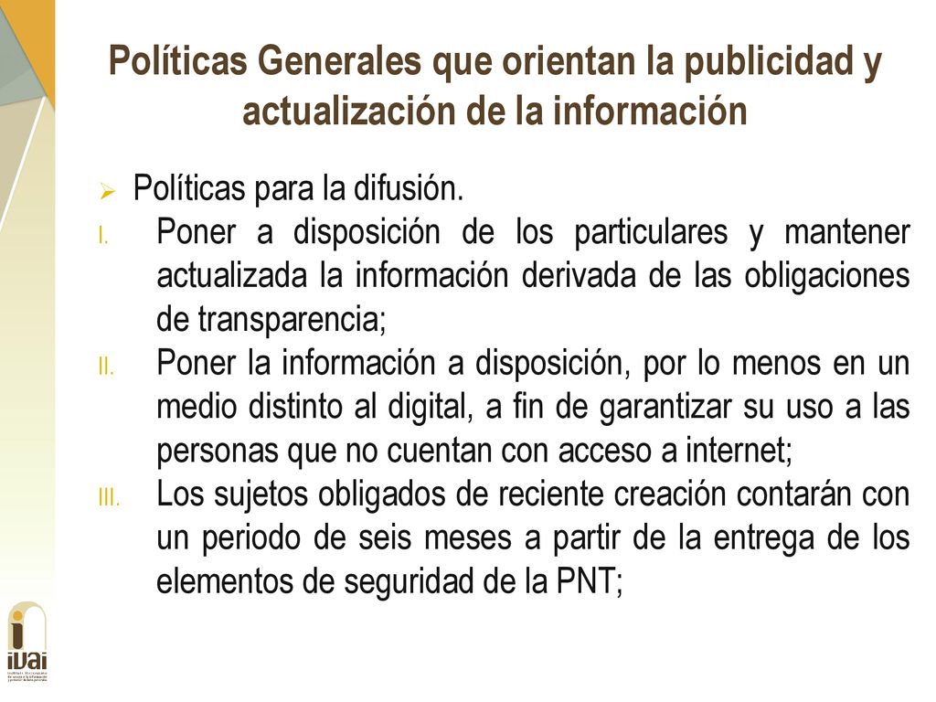 Políticas Generales que orientan la publicidad y actualización de la información