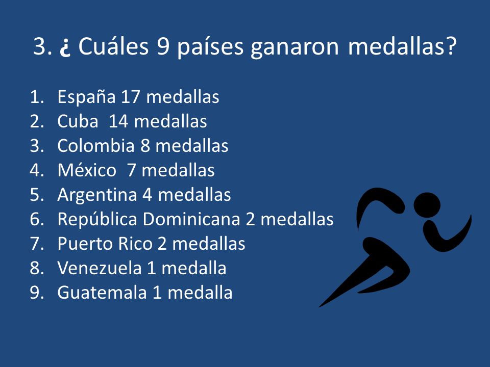 3. ¿ Cuáles 9 países ganaron medallas