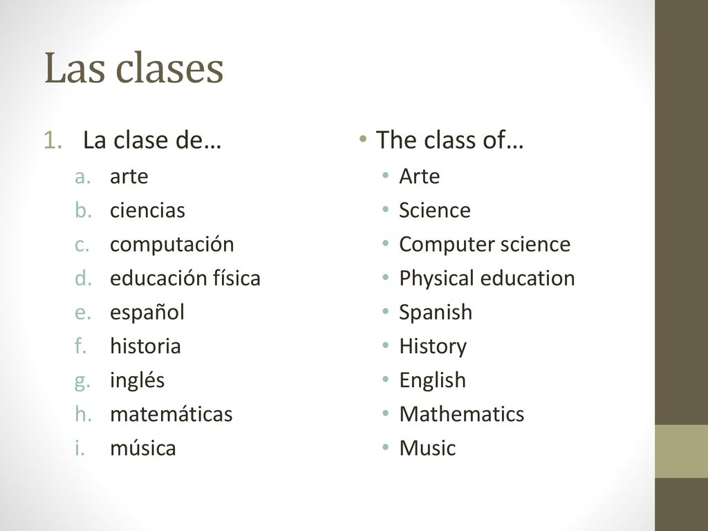 Las clases La clase de… The class of… arte ciencias computación