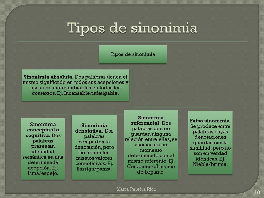 Tipos de sinonimia Tipos de sinonimia