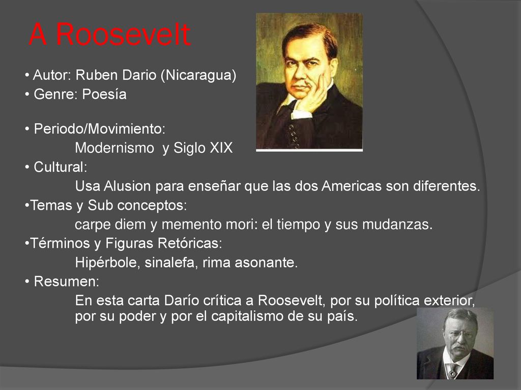 A Roosevelt • Autor: Ruben Dario (Nicaragua) • Genre: Poesía