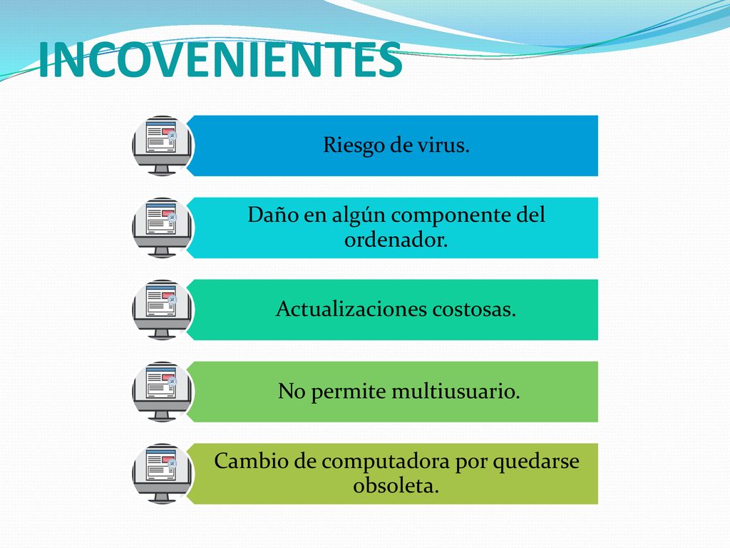 INCOVENIENTES Riesgo de virus. Daño en algún componente del ordenador.