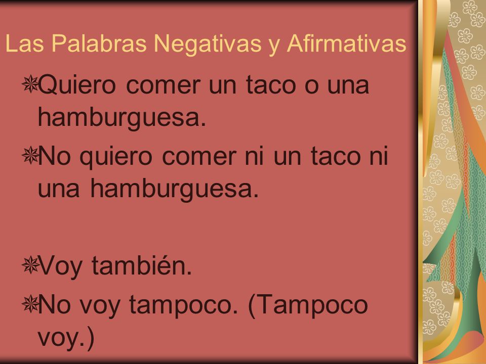 Las Palabras Negativas y Afirmativas