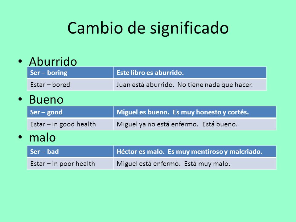 Cambio de significado Aburrido Bueno malo Ser – boring