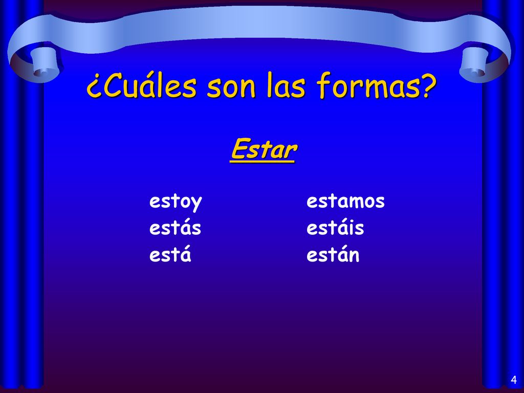 ¿Cuáles son las formas Estar estoy estamos estás estáis está están