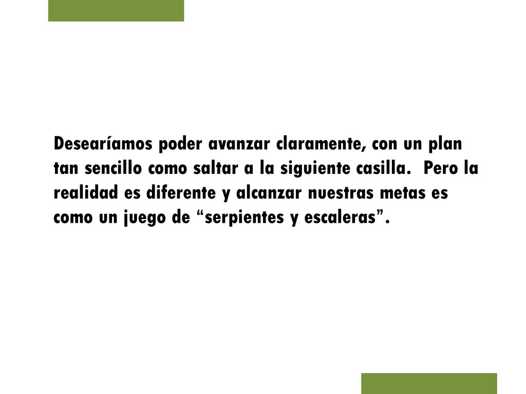 Desearíamos poder avanzar claramente, con un plan tan sencillo como saltar a la siguiente casilla.