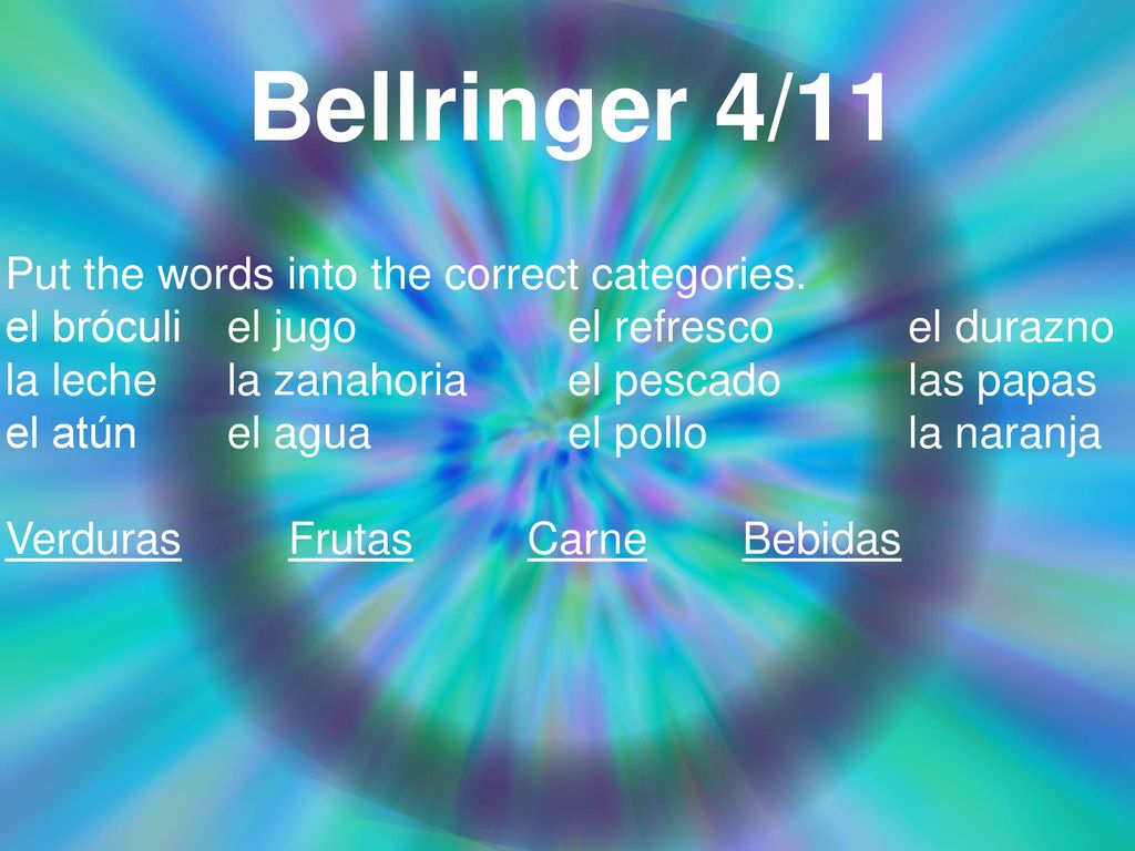 Bellringer 4/11 Put the words into the correct categories.
