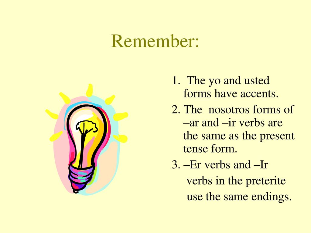 Remember: 1. The yo and usted forms have accents.