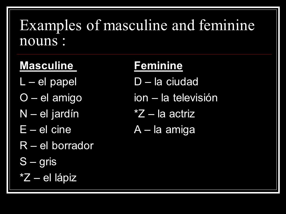 Examples of masculine and feminine nouns :