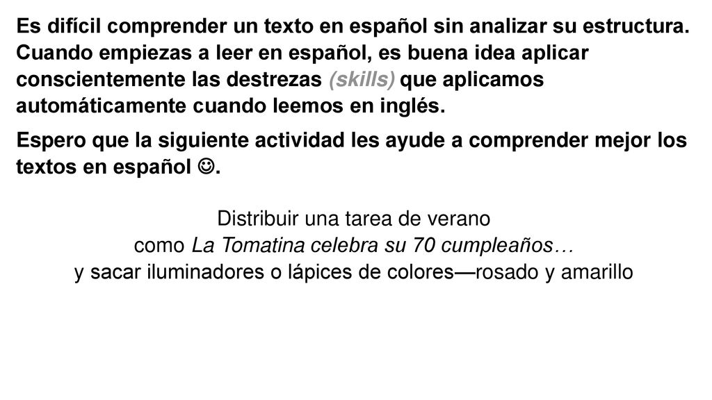 Es difícil comprender un texto en español sin analizar su estructura.