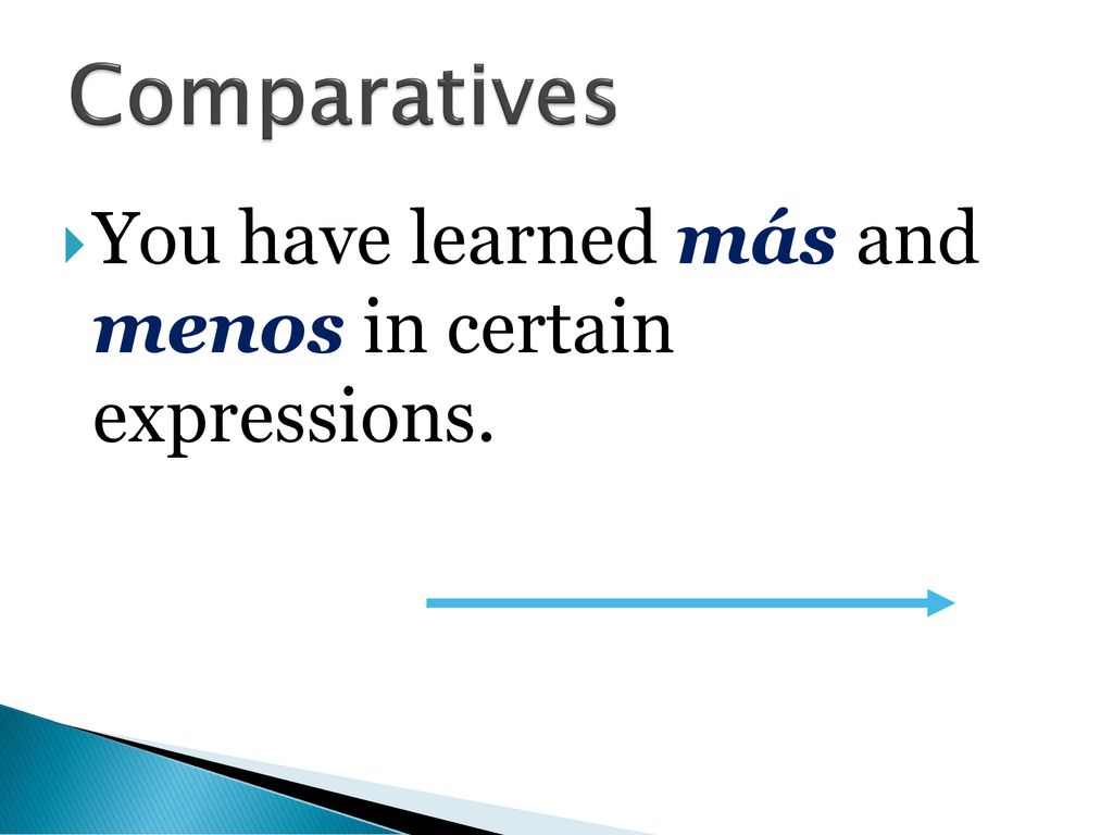 Comparatives You have learned más and menos in certain expressions.