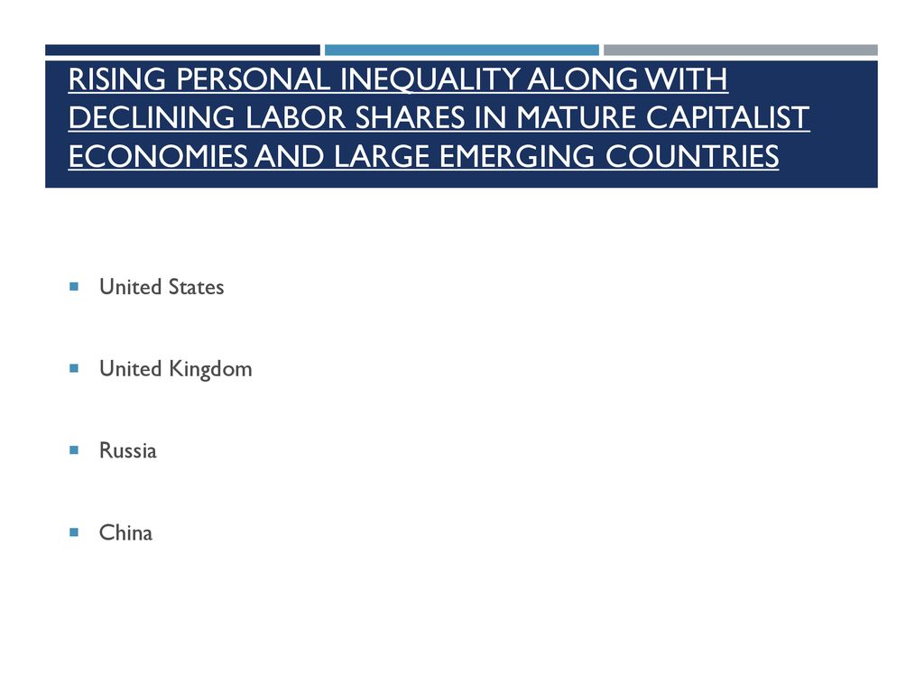 Rising personal inequality along with declining labor shares in mature capitalist economies and large emerging countries