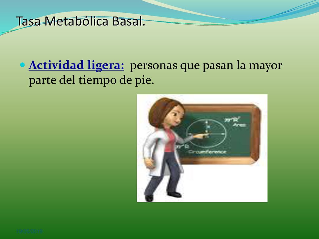 Tasa Metabólica Basal. Actividad ligera: personas que pasan la mayor parte del tiempo de pie.