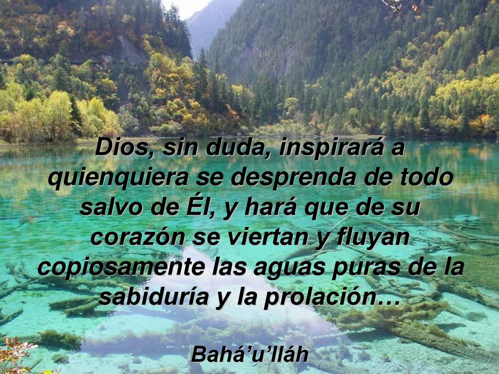 Dios, sin duda, inspirará a quienquiera se desprenda de todo salvo de Él, y hará que de su corazón se viertan y fluyan copiosamente las aguas puras de la sabiduría y la prolación… Bahá’u’lláh