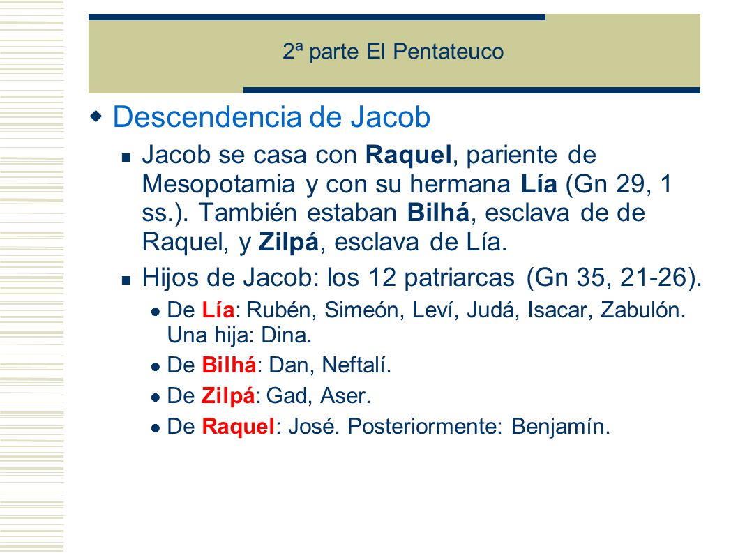 2ª parte El Pentateuco Descendencia de Jacob.