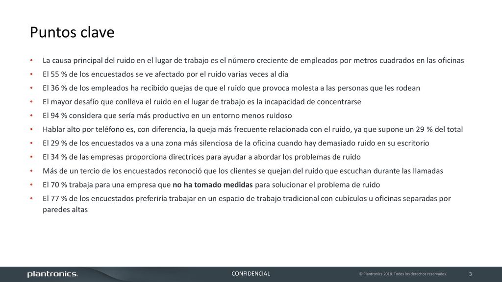 Puntos clave La causa principal del ruido en el lugar de trabajo es el número creciente de empleados por metros cuadrados en las oficinas.