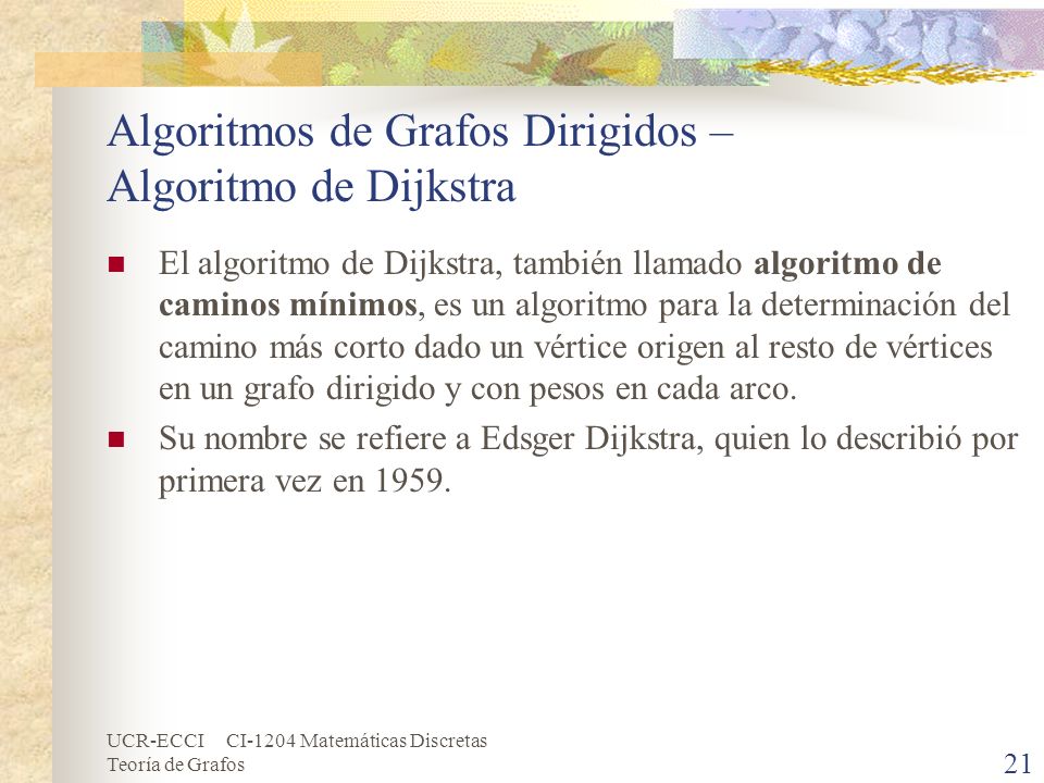 Algoritmos de Grafos Dirigidos – Algoritmo de Dijkstra