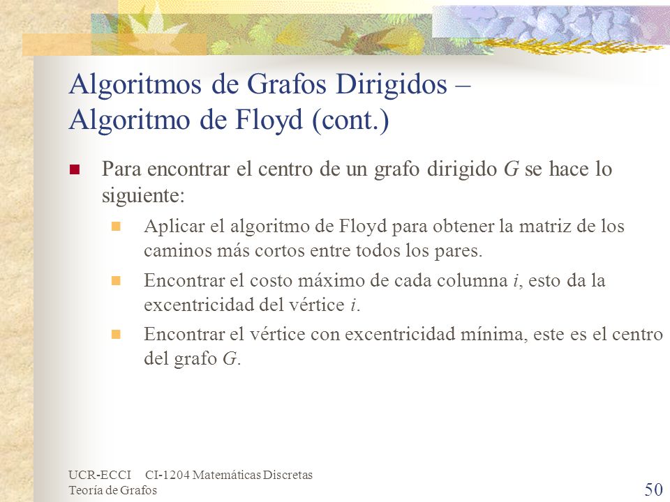 Algoritmos de Grafos Dirigidos – Algoritmo de Floyd (cont.)