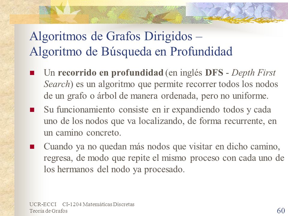 Algoritmos de Grafos Dirigidos – Algoritmo de Búsqueda en Profundidad