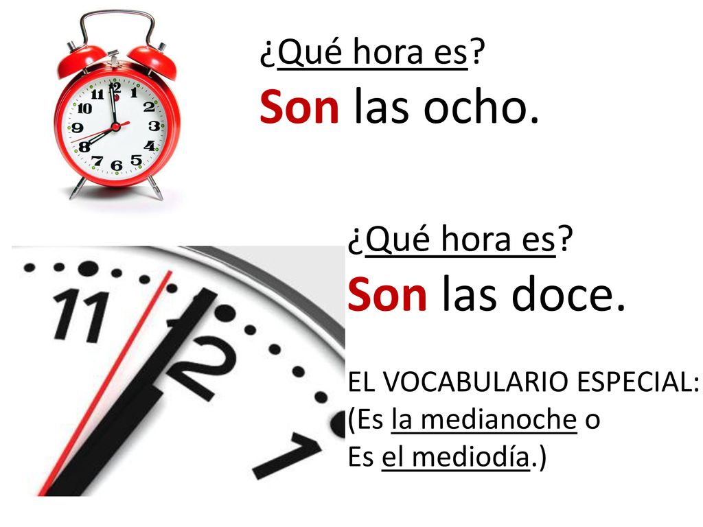 Son las ocho. Son las doce. ¿Qué hora es ¿Qué hora es