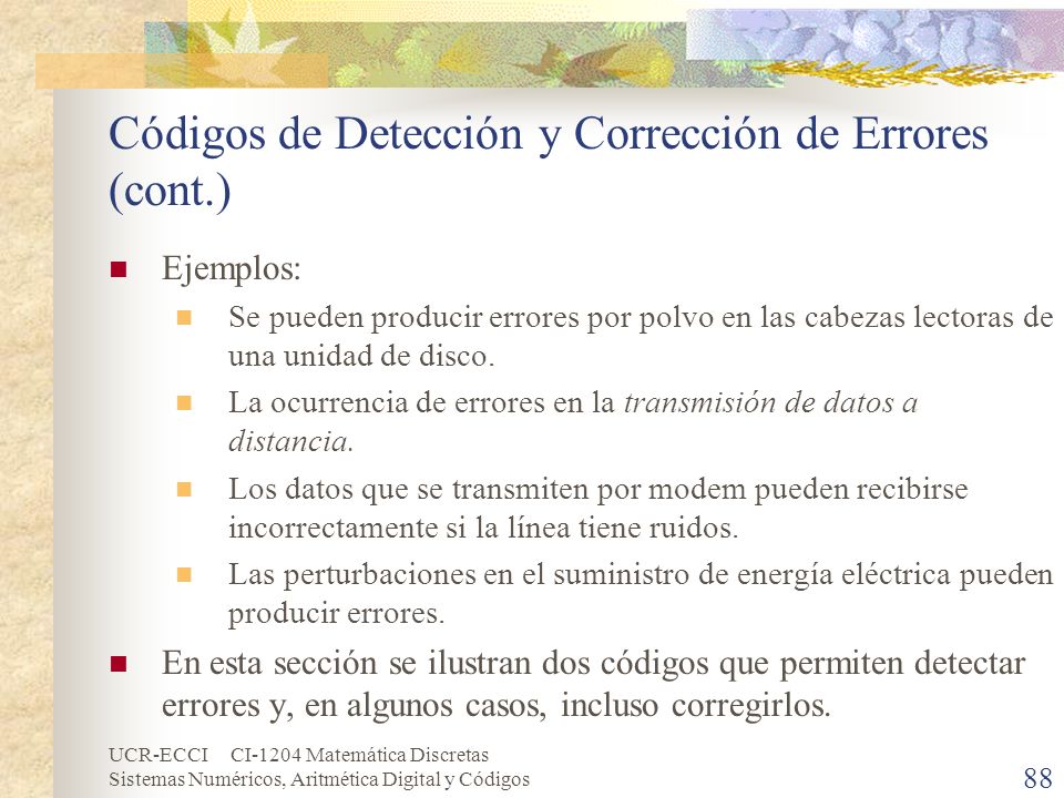 Códigos de Detección y Corrección de Errores (cont.)